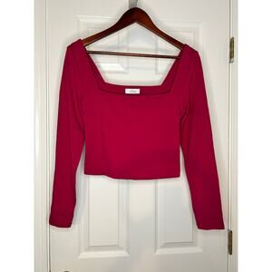 Aritzia Babaton Contour Square Neck Long Sleeve Top Pink Womens L Cropped